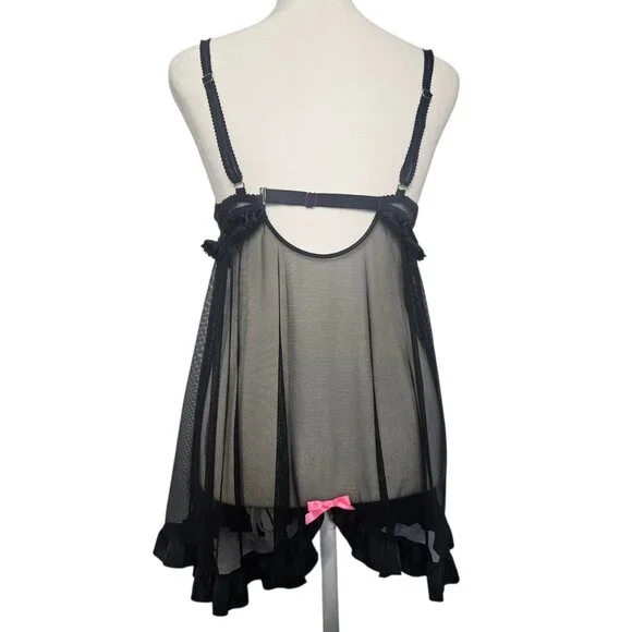 Victoria's Secret Sexy Little Things Babydoll SZ Large Black Sheer Rhinestones - Picture 2 of 14